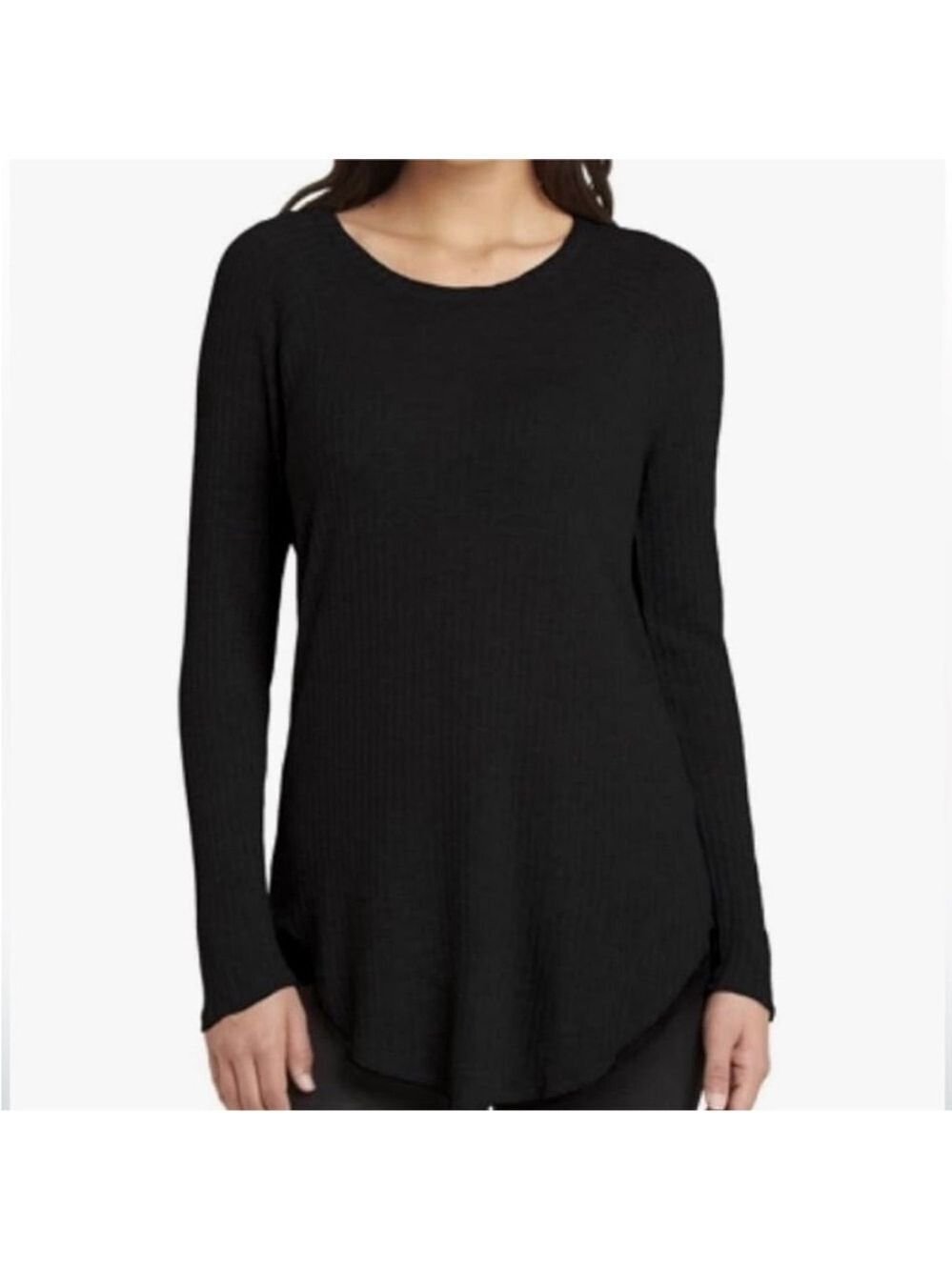CHASER long sleeve waffle thermal top round neck shirtail hem black size large
